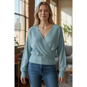 ✨Anthropologie Deep V-Neck Ribbed Blue Sz Medium Sweater✨